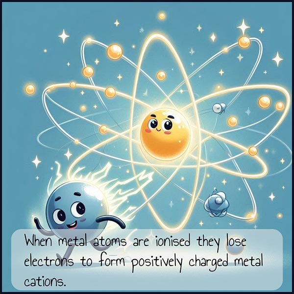 Comic style image to show metal atoms being ionised